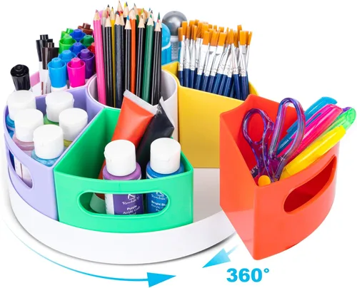 Miniatura 9 de CraftGenes Organizador de Suministros de Arte, Portálápices Extra Grande de 360° con 7 Compartimentos Removibles para Niños, Organizador