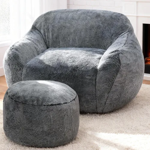 Miniatura 19 de Puf gigante para adultos, sillas grandes de espuma viscoelástica, sofá puff de gran tamaño con relleno, silla de lectura grande de piel sintética