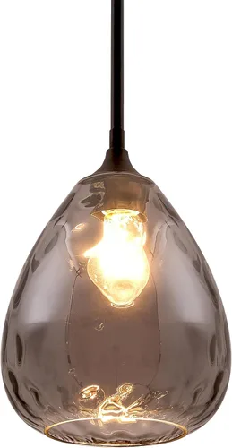 Miniatura 9 de Iluminación colgante dorada con pantalla de vidrio martillado ámbar, lámpara colgante Art Deco de 1 luz para isla de cocina, comedor, dormitorio