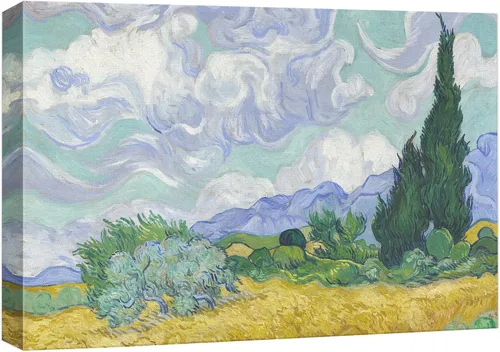 Miniatura 34 de Van Gogh - Lienzo con diseño giclée de olivos con cielo amarillo y sol, arte de pared de galería, estirado y enmarcado, listo para colgar, 24 x 36