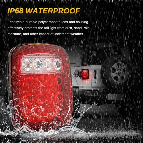 Miniatura 3 de 4 piezas 16 LED Luces traseras universales, 12V Luces indicadoras de parada, giro, reversa, marcha atrás, de frenado, marcador de distancia