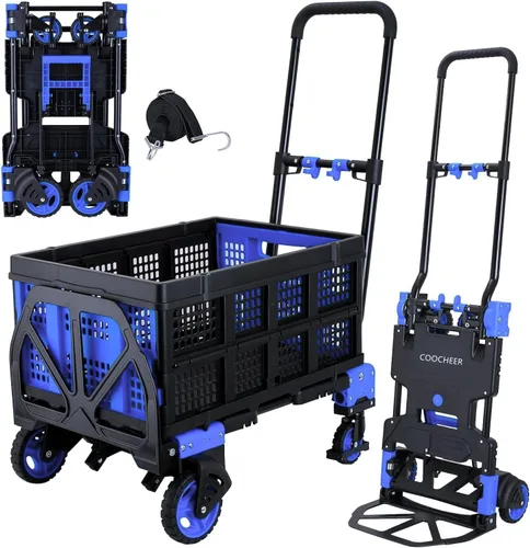 Miniatura 12 de Carro de mano plegable 2 en 1, carrito de mano plegable de 330 libras, carrito de mano plegable con mango retráctil y 4 ruedas de goma, carrito