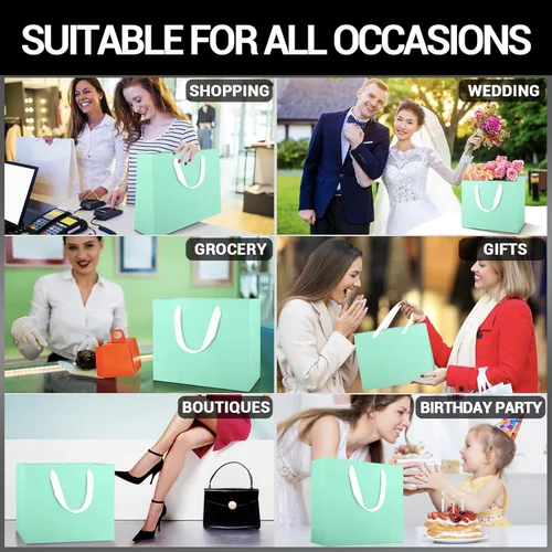 Miniatura 5 de EUSOAR Bolsas de papel kraft con asas, 20 bolsas de papel kraft de 12.5 x 4.5 x 11 pulgadas, bolsas de compras con asa para almuerzo, mercancía, Azul