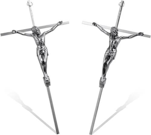 Miniatura 5 de ALDENTA Crucifijo de pared, cruz católica de metal para pared, crucifijo de Jesús plateado de 10 pulgadas para decoración del hogar