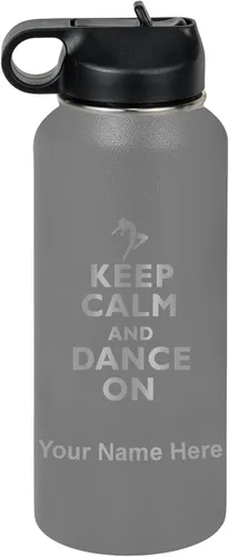 Miniatura 47 de LaserGram Botella de agua personalizada, mantén la calma y baila, acero inoxidable de doble pared aislada al vacío con popote superior, regalo Rosa