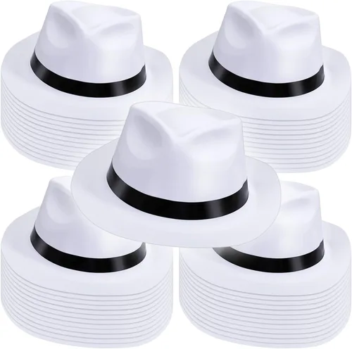 Miniatura 8 de Xtinmee 48 sombreros de fiesta de gángsters de plástico para caballeros, sombreros de disfraz para adultos de los años 20 para hombres