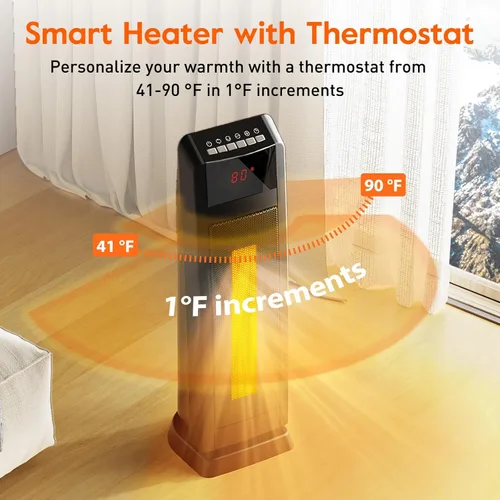 Miniatura 4 de GiveBest - Calentador ambiental para espacios grandes de 24 pulgadas, calentador de cerámica con control remoto, temporizador de 1H a 8H