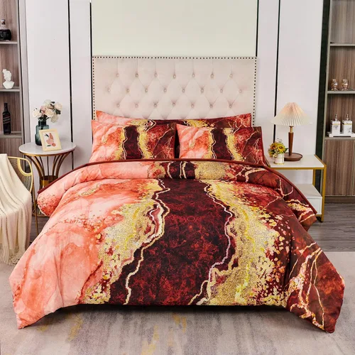 Miniatura 2 de PERFEMET Juego de edredón de 6 piezas, tamaño Queen, ropa de cama con estampado de mármol acuarela naranja con edredón y sábanas, estilo estético