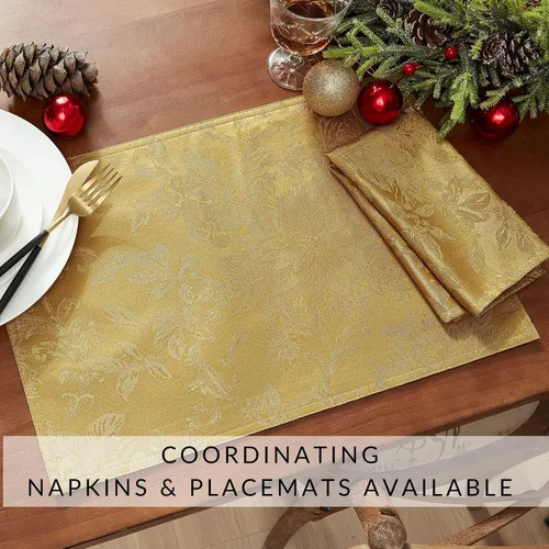Miniatura 4 de Elrene Home Fashions Poinsettia Elegance - Camino de mesa de vacaciones jacquard, 13 x 70 pulgadas, dorado