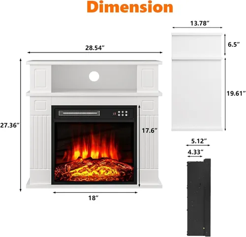 Miniatura 6 de BOSSIN - Chimenea eléctrica de 28 pulgadas con repisa, inserto de chimenea reemplazable con control remoto, independiente, efecto realista de leña