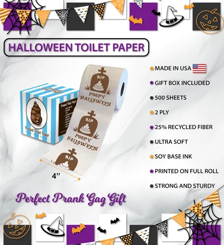 Miniatura 3 de Printed TP RIP - Papel higiénico impreso para Halloween, rollo de papel higiénico aterrador para sorpresa y divertido regalo novedoso para Marrón RIP