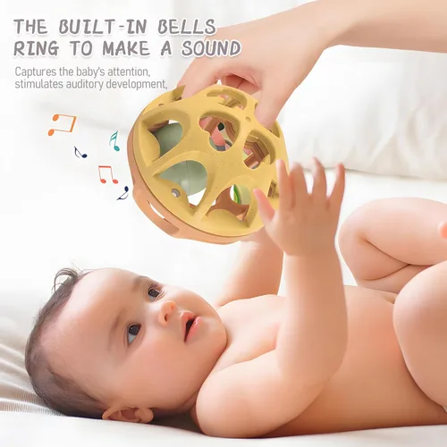 Miniatura 3 de Pelota de sonajero para bebé, juguetes Montessori sensoriales para dentición, juguete suave para masticar con sonajeros para bebés, juguetes de Azul