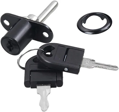 Cerradura de émbolo resistente para protección segura de gabinetes y cajones, 0.630 in, color negro, espacio entre agujeros de 1.260 in