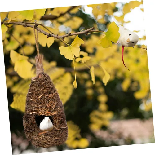 Miniatura 6 de BESTOYARD Nido de pájaro de paja, decoración de jardín, adornos de jardín, casas de anidación de pájaros, casa de pájaros colgantes, casas