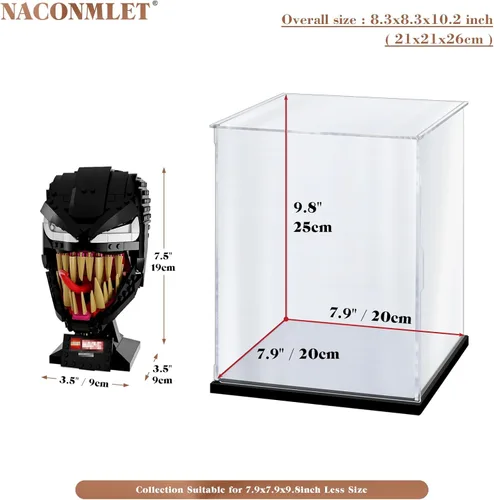 Miniatura 7 de Vitrina de acrílico transparente premium con iluminación LED – Escaparate a prueba de polvo con protección UV para máscara Lego Venom 76187, cascos
