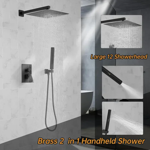 Miniatura 2 de Hoimpro Juego de sistema de ducha con cabezal de ducha mezclador de lluvia de baño de 12 pulgadas y ducha de mano montada en la pared, combo