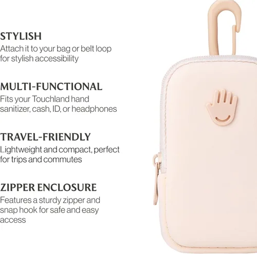 Miniatura 5 de Touchette Zippered Pouch with Snap Hook – Attachable Bag Accessory Compatible with 1 FL OZ Touchland Hand Sanitizer Rosa rubor
