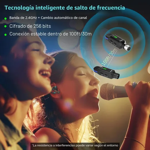 Miniatura 3 de JOYO Sistema de micrófono inalámbrico de 2.4 GHz, transmisor y receptor XLR de 4 canales, adaptador de micrófonos de condensador dinámico/alimentado