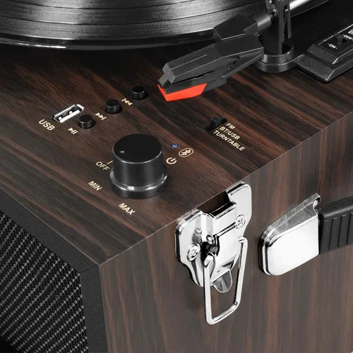 Miniatura 7 de Victrola Liberty – Reproductor de discos Bluetooth – Giradiscos 5-en-1 con transmisión de vinilos, radio FM, reproducción USB, altavoces integrados