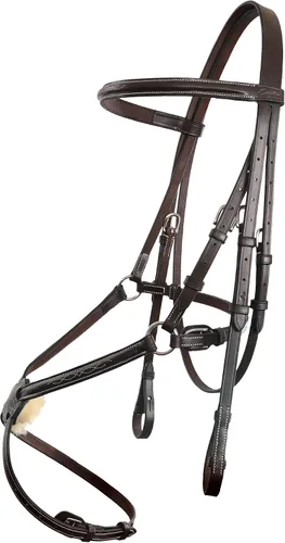 Miniatura 2 de Exion Figura 8 - Brida de caballo con riendas de cuero Brida de salto inglesa con banda nasal de figura 8 Brida ecuestre negra y marrón