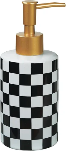 Dispensador de jabón de cerámica a cuadros blanco y negro, plato de loción líquida, dispensador de jabón de tablero de ajedrez, botella con bomba
