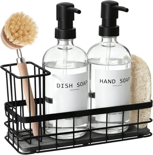 Miniatura 9 de Dispensador de jabón para platos para cocina, dispensadores de jabón de manos y platos ámbar de 16.9 onzas líquidas, juego de dispensador de jabón
