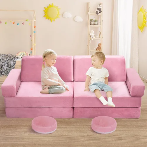 Miniatura 2 de Sofá de juegos para niños, sofá de 10 piezas para sala de juegos y dormitorio, modular para jugar, crear, dormir (rosa)