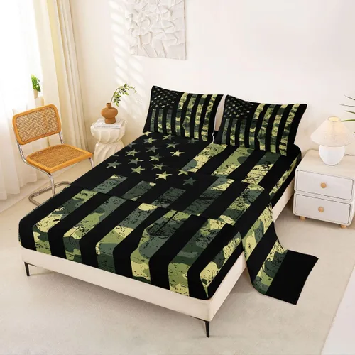 Miniatura 55 de Juego de sábanas de camping Happy Camping para niños Queen 4 piezas, juego de ropa de cama de autocaravana, juego de sábanas de accesorios de coche