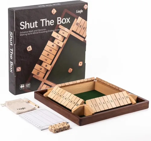Miniatura 2 de Juego de dados Shut The Box de 11.8 pulgadas, juego de mesa de madera para 2-4 jugadores, juego de mesa clásico para cerrar la caja