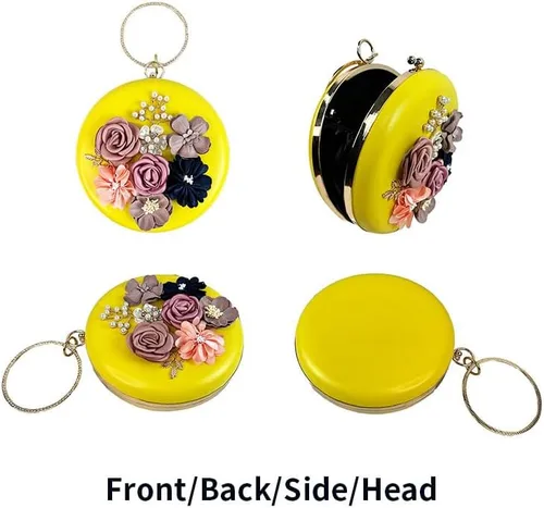 Miniatura 3 de Bolso de mano para mujer 3D rosa nude floral bolso de mano Hecho a mano con perla Boda nupcial diurna fiesta de noche
