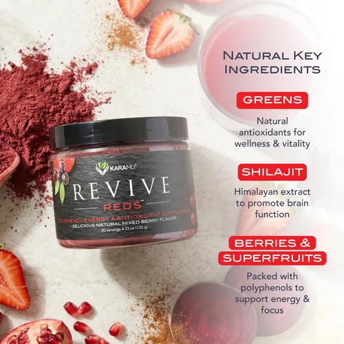 Miniatura 5 de KaraMD Revive Reds - Delicioso suplemento potenciador de energía de polifenoles, apto para veganos, sin gluten y sin OMG, superalimento en polvo
