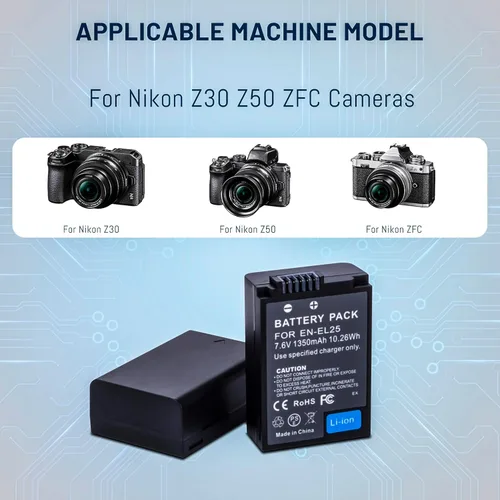 Miniatura 3 de Paquete de 2 baterías EN-EL25/EN-EL25A con cargador de batería dual USB-C LCD compatible con cámaras Nikon Z30 Z50 ZFC, cargador MH-32