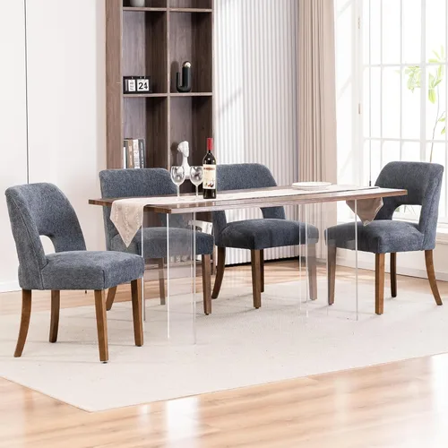 Miniatura 18 de VKNOW Juego de 2 sillas de comedor de madera, silla de comedor tapizada en tela moderna, silla de cocina, silla de cena de granja para cocina y Verde