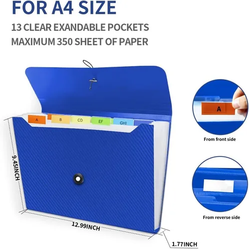 Miniatura 3 de Carpeta de archivos expansible, organizador de archivos de acordeón de 13 bolsillos, tamaño carta A4, organizador de recibos de documentos, carpeta