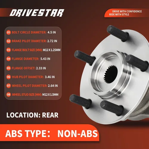 Miniatura 3 de AWD DRIVESTAR 512291 - Conjunto de cojinetes y buje de rueda trasera izquierda/derecha para Mitsubishi Endeavor 2004 2005 2006 2008-2011, 5