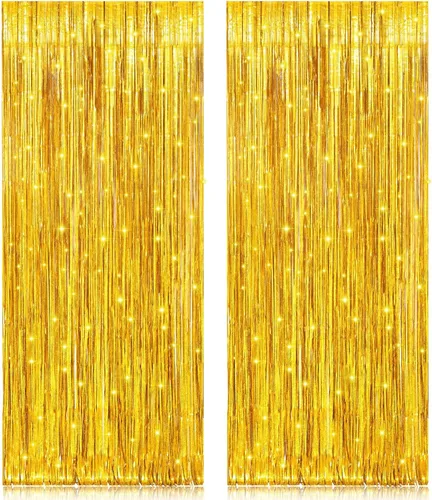 Miniatura 12 de Paquete de 2 cortinas de flecos de lámina de oropel negras de 3.2 pies x 8.2 pies, cortinas de oropel metálicas para telón de fondo de cabina