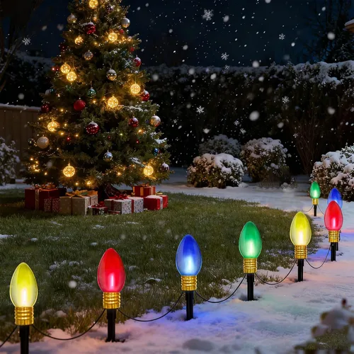 Miniatura 12 de Luces de camino de Navidad Jumbo C9 para exteriores, luces de Navidad jumbo de 7 pies con estacas de marcador de camino y 4 bombillas LED