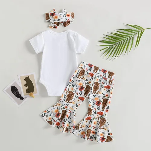 Miniatura 32 de Sejardin Ropa de verano para bebé y niña, recién nacida, manga corta, con letras, mameluco elástico con diadema