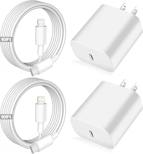 Cargador rápido para iPhone, cargador de Apple, cargador súper rápido para iPhone, carga rápida, paquete de 2 cables tipo C a Lightning de 10 pies