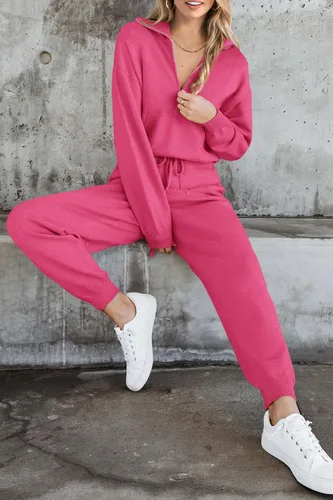 Miniatura 143 de PRETTYGARDEN Conjunto de suéter de 2 piezas para mujer, sudadera con cremallera, pantalones deportivos, ropa casual