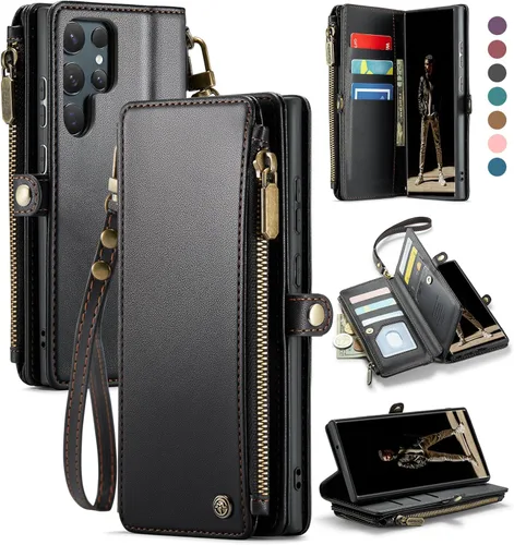 Miniatura 18 de Defencase Funda tipo cartera ultra magnética para Samsung Galaxy S22 compatible con Magsafe con cremallera de bloqueo RFID y tarjetero para mujer