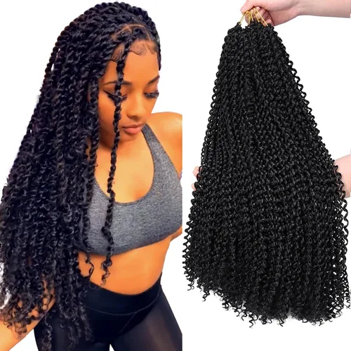 Miniatura 26 de Dorsanee Cabello Passion Twist Ombré de 18 pulgadas, 6 paquetes, Cabello de Ganchillo Water Wave, Cabello Largo Bohemio Rizado para Trenzar