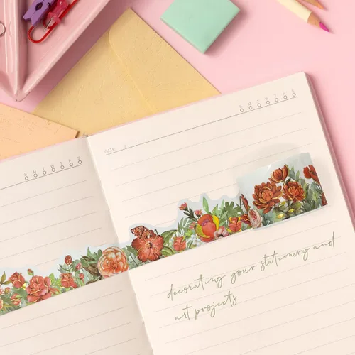 Miniatura 3 de allydrew Cinta Washi de lámina dorada metálica floral de paisaje, 1.181 in x 9.8 ft, rosa roja y peonías