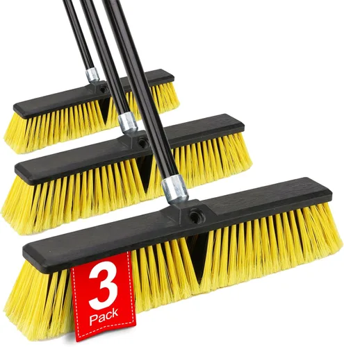 Escoba de empuje de 18 pulgadas para exteriores, escoba resistente con mango largo de 63 pulgadas para terraza, entrada, garaje, patio, limpieza de
