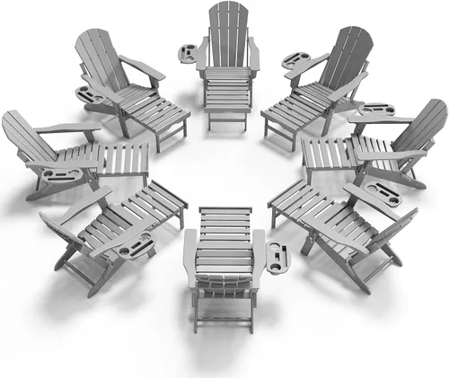 Miniatura 41 de NAVINE Silla Adirondack ajustable con reposapiés retráctil, Silla Adirondack plegable de HDPE con portavasos, Silla Adirondack para todo el tiempo