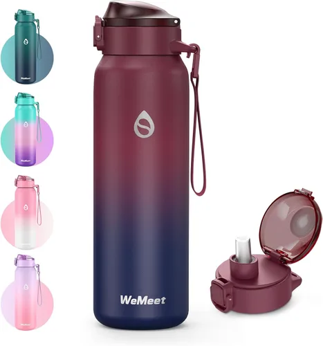 Miniatura 10 de WEMEET Botella de agua de 32 onzas con popote extraíble y tapa de boquilla, dos maneras de beber, botella de agua aislada de acero inoxidable 18/10