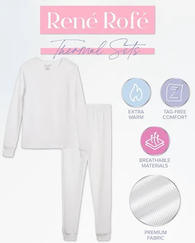 Miniatura 38 de Rene Rofe Girls' Thermal Underwear Set - 2 Piece Waffle Knit Top and Long Johns (2T-16)