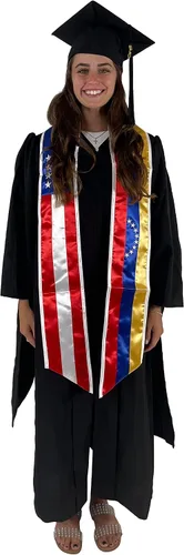 Miniatura 2 de Cappe Diem Estola de banda de graduación de dos banderas (Estados Unidos + Internacional)