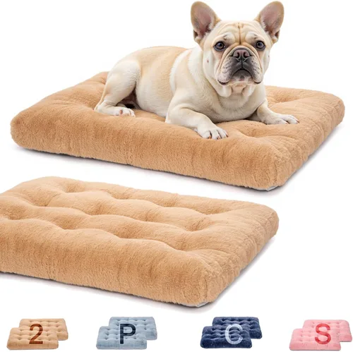 Miniatura 15 de Paquete de 2 camas lavables para perros, camas de lujo de felpa para perros con antideslizante, cómoda colchoneta para dormir para perros grandes