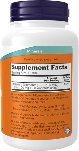 Miniatura 2 de NOW Suplementos, Selenio (L-Selenometionina) 100 mcg, Mineral Esencial*, 250 Tabletas (Pack de 2)